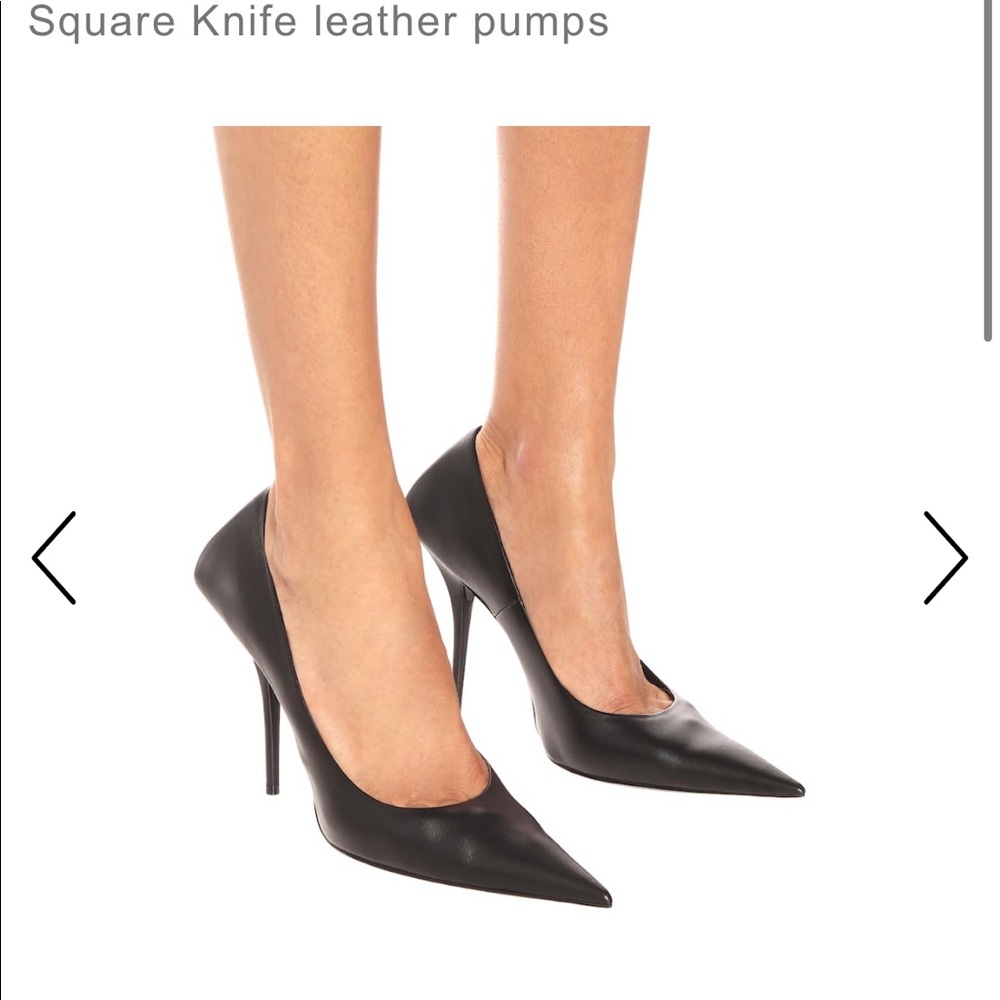 Balenciaga black leather square knife pumps